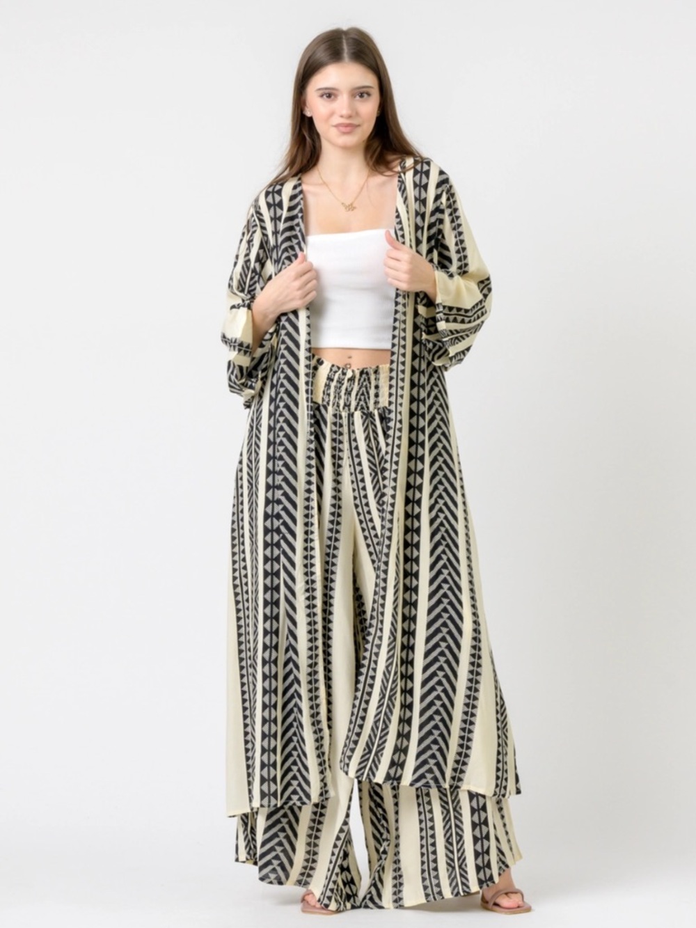 R1-RHEA BOHO Striped Elegant Duster SET